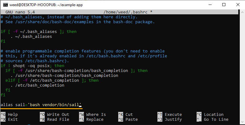adding alias for sail in bash file