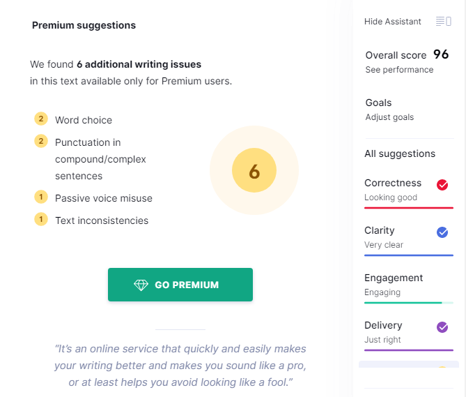Grammarly suggestions